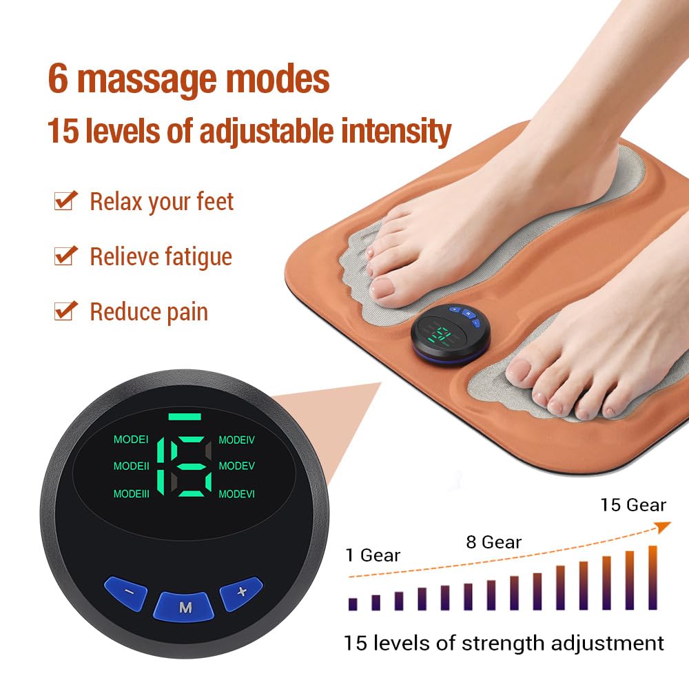 Elektrisches EMS Fußmassagegerät mit 15 Intensitätsstufen | kabellose Fernbedienung für flexible Nutzung, sanfte Fußmassage zur Entspannung müder Füße für Zuhause & Büro