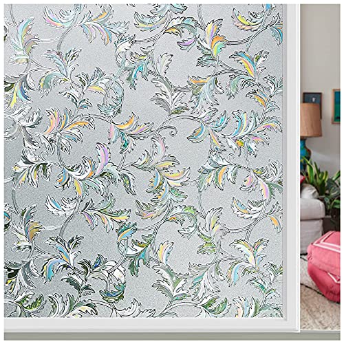Privacy Window Film Rainbow Window Clings 3D Decorative Window Film Stained Glass Window Film Static Cling Window Sticker Non-Adhesive, 17.5 x 78.7 inch