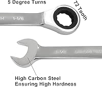 Vista 3 de Llave de trinquete de 1-1/8 pulgadas, llave combinada de trinquete, 12 puntos, 72 dientes para proyectos SAE espacios reducidos