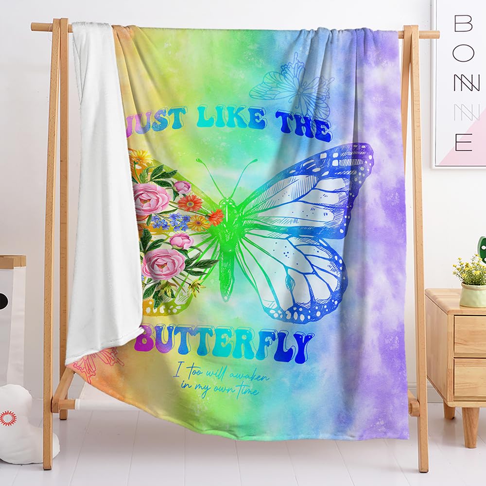 Throw Blanket Colorful Butterfly Fleece Soft Fluffy Blanket,Blanket For Bed,Sofa Throw,Travel Blanket,Warm Blankets For Winter,Cosy Blanket,Cozy Flannel Fleece Blanket（180X220Cm）