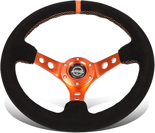 Miniatura 6 de NRG Innovations NRG-RST-006GM-Y Volante Reforzado 13.780 in Volante Deportivo (3" Profundo) Pistola Metal Radios Con Agujeros RedondosCuero