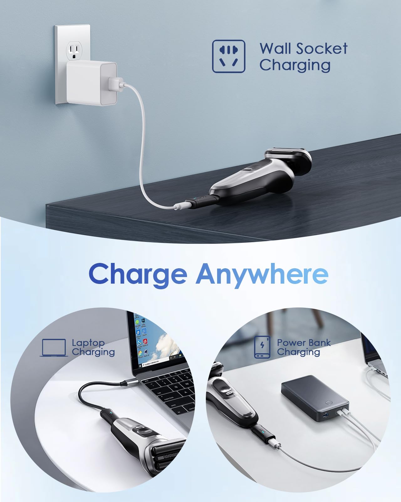 Braun Rasoio Elettrico Adattatore di Ricarica Mini Type-C 3.5V/12V Serie 1/3/5/6/7/9/XT5 USB-C