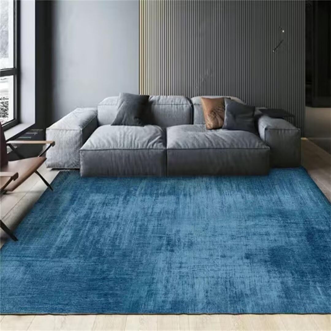 Tapis à poils courts bleu 60x120cm idéal pour salon contemporain et chambre d'enfant