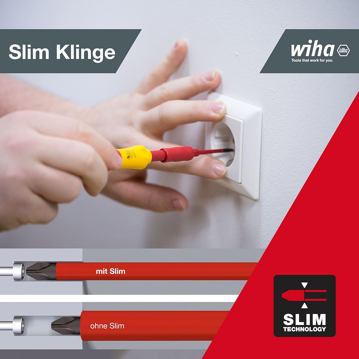 Wiha Schraubendreher und Bit Set slimVario (41233) 10 tlg. in Falttasche | VDE Elektriker mit Griff, Schlitz, Kreuzschlitz, PlusMinus