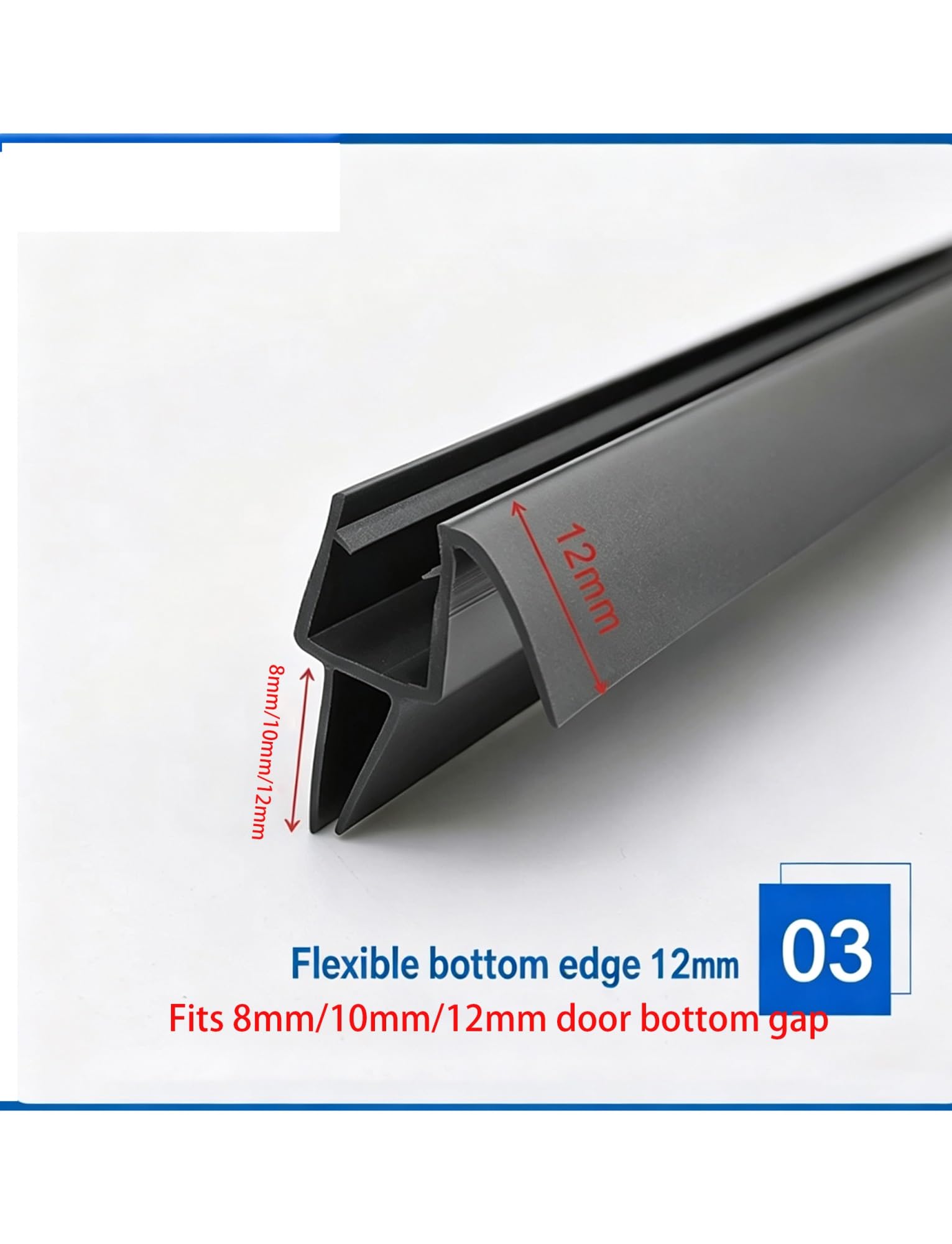 Guarnizione porta doccia 0,31~0,47 pollici, adesiva per porta battente | Guarnizione flessibile for doccia rigida, combinazione di materiali morbidi e duri, lunghezza: 70 cm(Gun gray,0.39in/10mm)