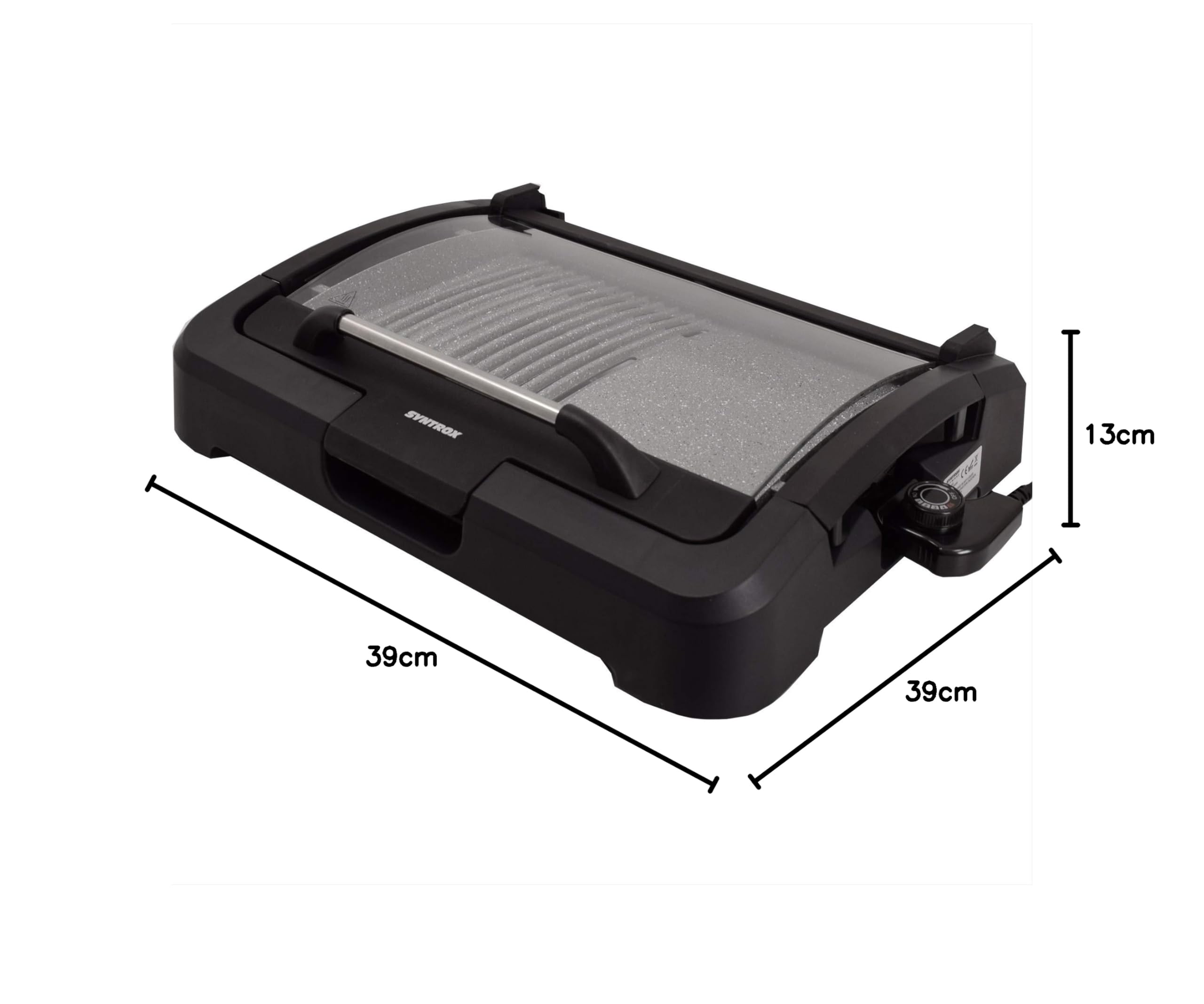 Syntrox Germany TG-2200W elektrischer Tischgrill mit Keramik Grillplatte Elektrogrill BBQ Grill Barbecue mit Glasdeckel