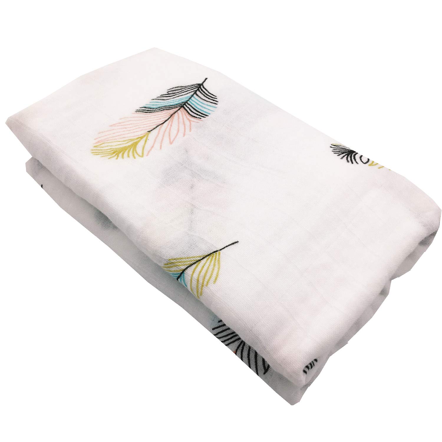 Newborn Baby Swaddle Wrap Blankets Soft Large Muslin Squares (Feather, 120 x 120 cm)