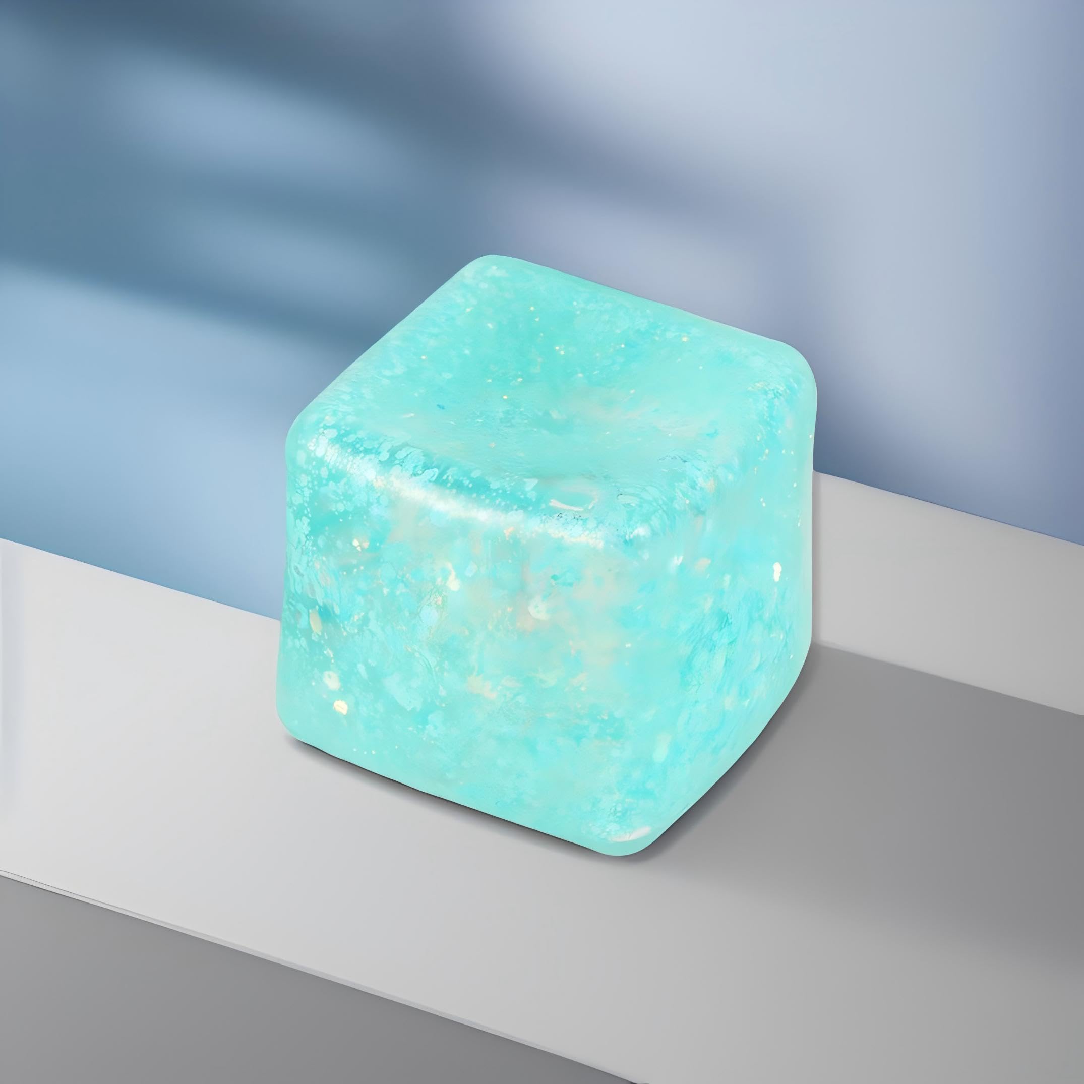 Glitter Squishy Cube - Slow Rise Nice Sugar Stress Cube Gel Stress Balls for Adults, Glitter Squishy Balls for Kids, Stress Relief/Classroom Fidget/Treasure Box Prizes(Cyan Blue)