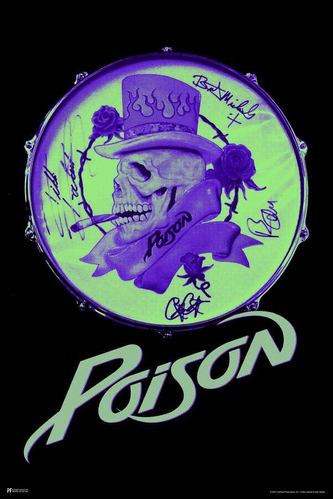 Laminated Poison Skull Bass Drum Heavy Metal Music Merchandise Retro Vintage 80s 90s Aesthetic Band Poster Dry Erase Wall Art 16x24