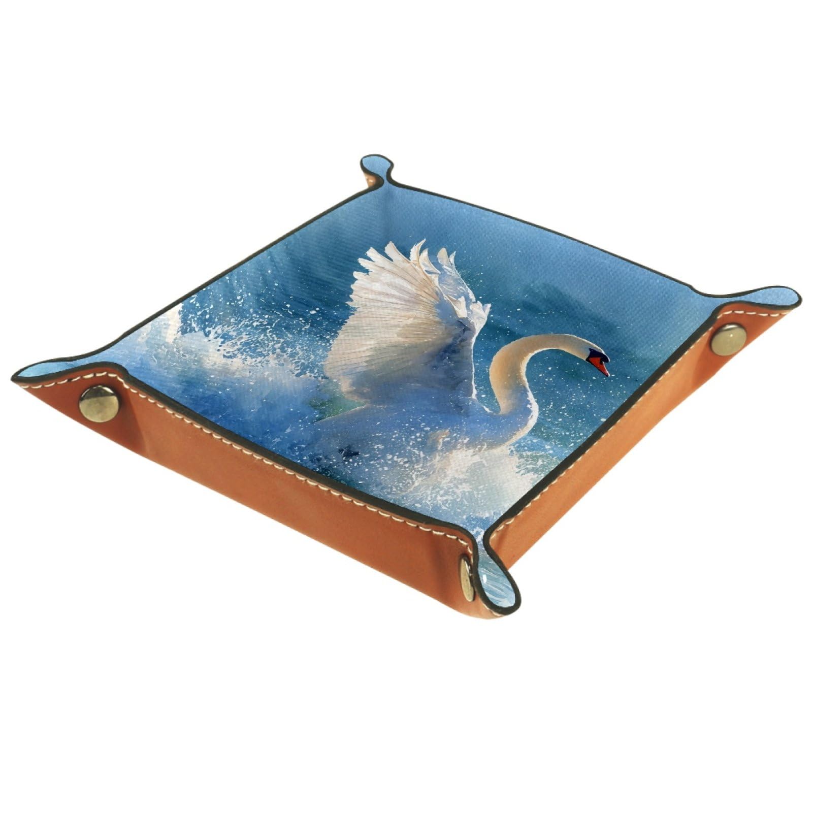 VAPOKF Swan Dice Trays Quadrilateral Dice Folding Tray Microfiber Leather Holder for Table Games RPG DND, 20.5 × 20.5 cm
