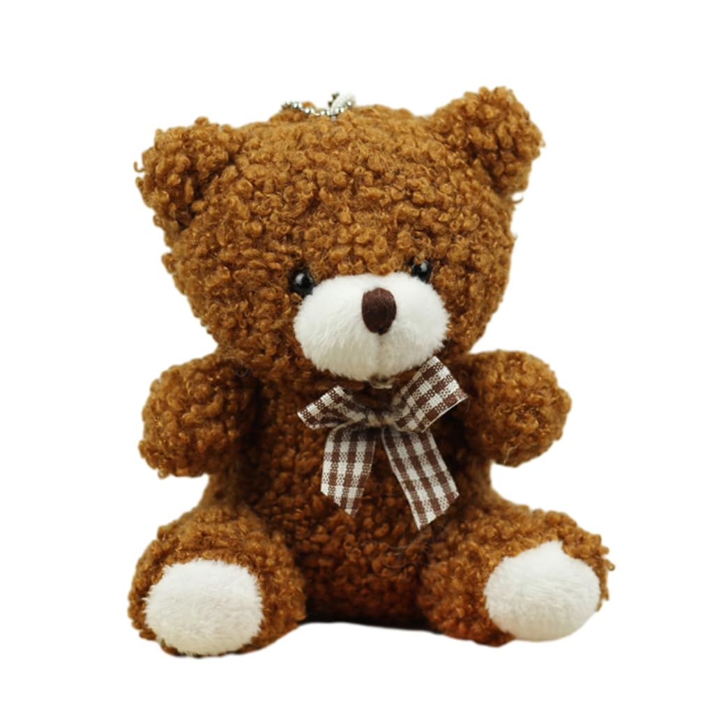 Vdaxvme Plush Bow Bear Keychain Cartoon Animal Pendant Keyring Fashionable Couples Key Rings Jewelry for Backpacks and Phones, Dark Brown