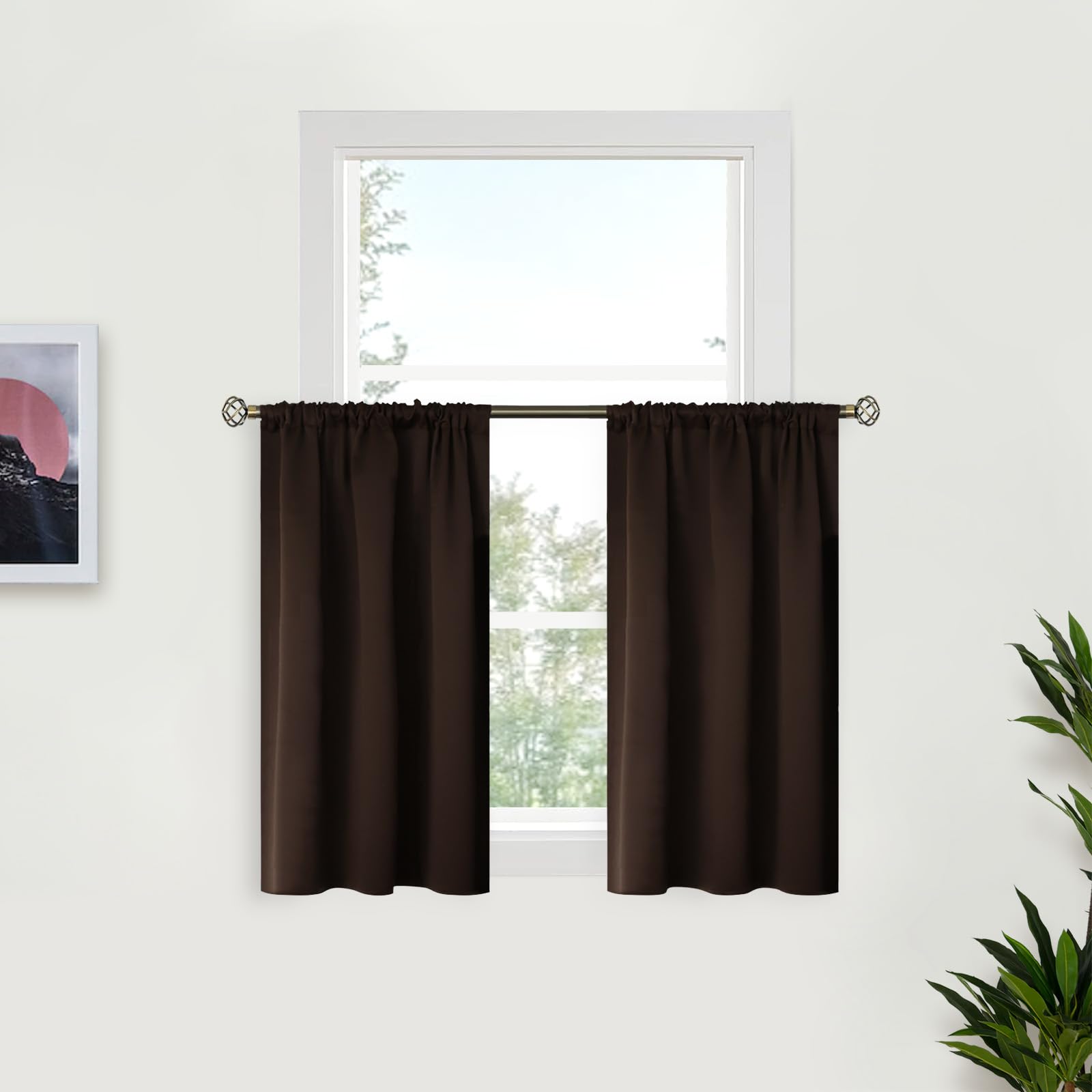 BGment Brown Blackout Curtains for Kitchen Cafe Window - Chocolate Half Window Drapes Thermal Insulated Blackout Blinds for Rv Bathroom Privacy, 29 x 36 Inch, 2 Panels โ image 1