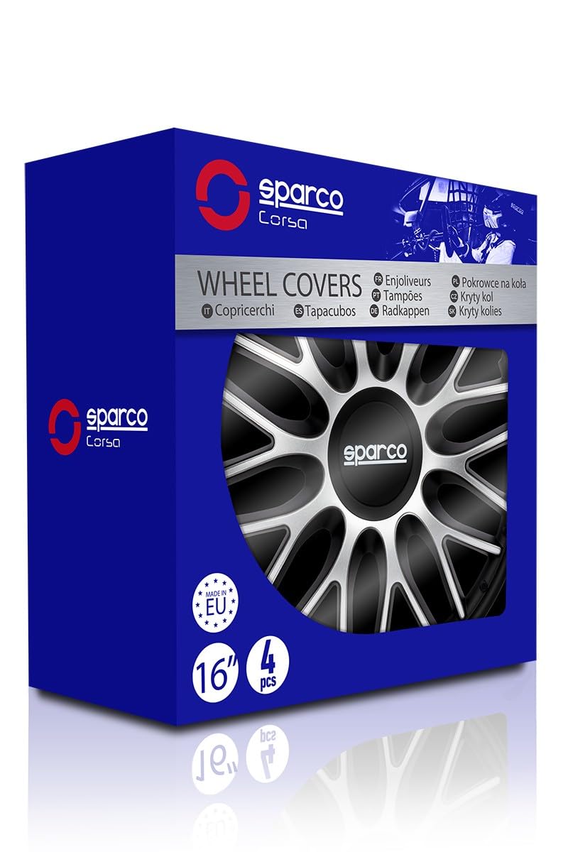 SPARCO Tapacubos 16" pulgada Kit negro plata Embelecedores De Rueda Juego de tapacubos SPC1696SVBK