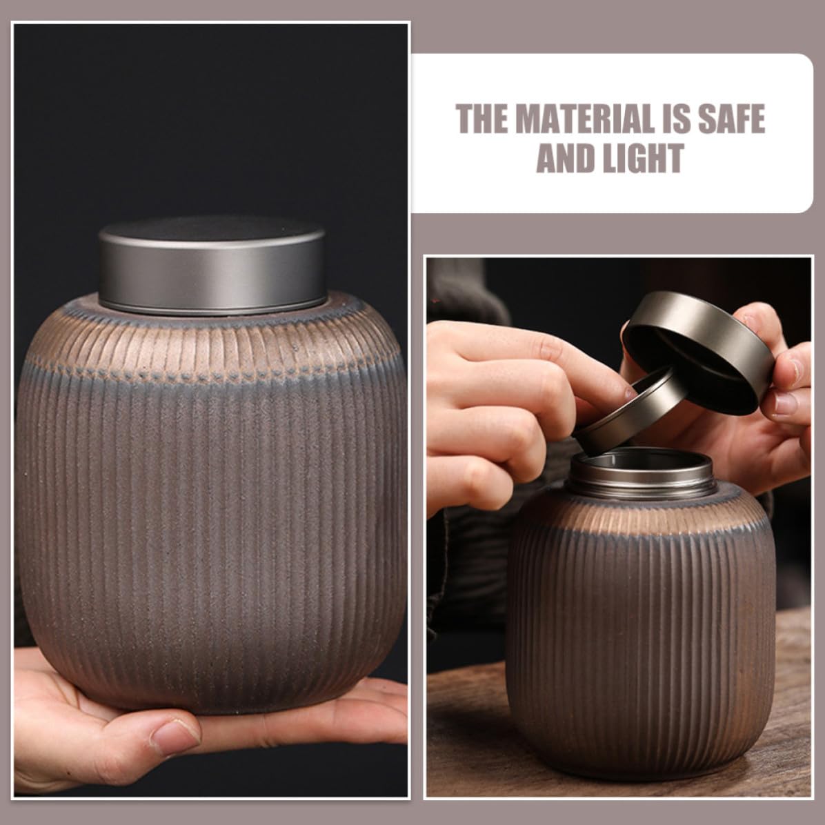Tarro de Cerámica Tapa para Almacenar Té Suelto y Alimentos Secos, Capacidad 600ml y 1000ml, Diseño Portátil y Mantiene la Frescura y Sequedad