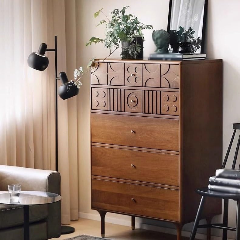 Sideboard Cabinet 80x45x125cm Retro Solid Wood Chest of Drawers Bedroom Living Room Storage Cabinet Carved of Bed End Drawer Side Sideboard Cabinet with Drawers