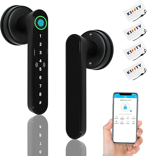 Cerradura de puerta de huella digital inteligente 7 en 1, negro mate, biométrica, sin llave