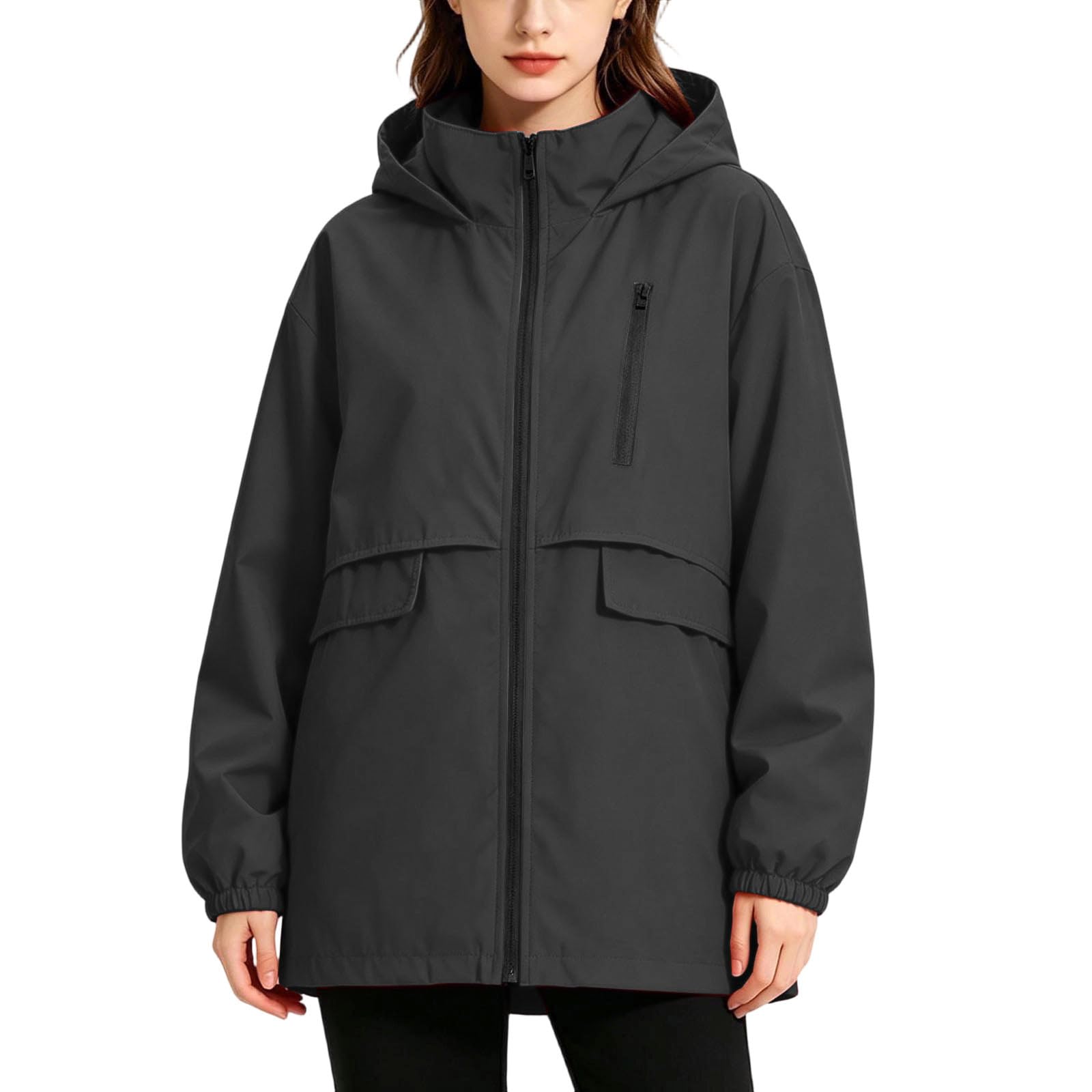 Regenjacke Damen Windbreaker Lang Wanderjacke Outdoorjacke Fahrradjacke
