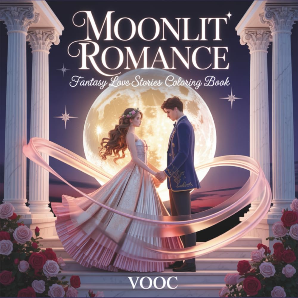 Moonlit Romance: Fantasy Love Stories Coloring Book with Knights, Princesses, and Enchanted Couples in Dreamy Medieval Night Scenes For Adults and Teens (Enchanted Realms - Fantasy Coloring)