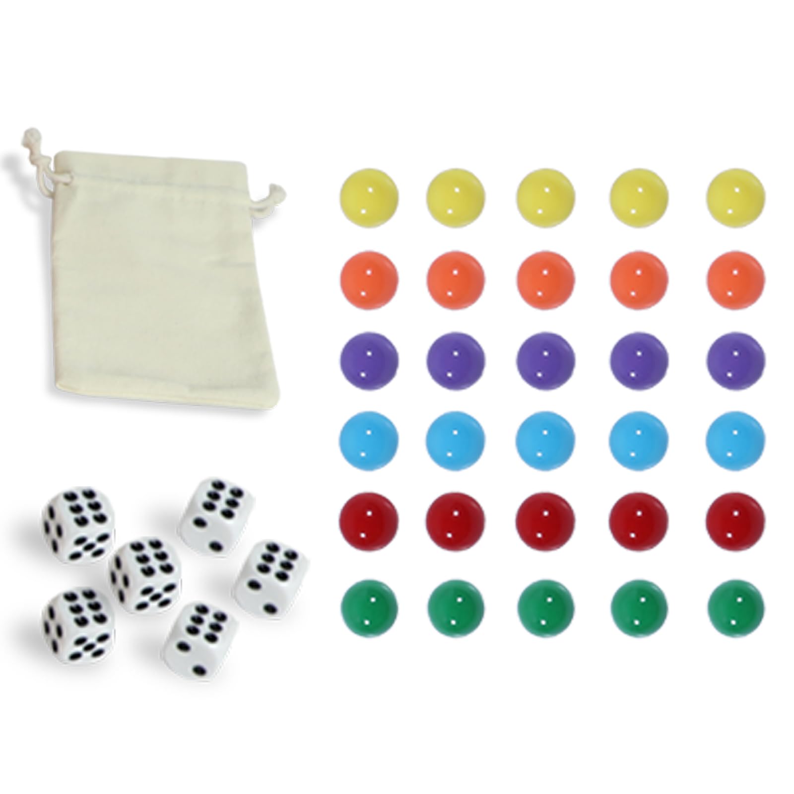 HOROW 30Pcs Wahoo Board Game Replacement Marbles 6 Colors Marbles,6 Dices and 1 Storage Bag for Aggravation Wahoo Board Game(14MM)