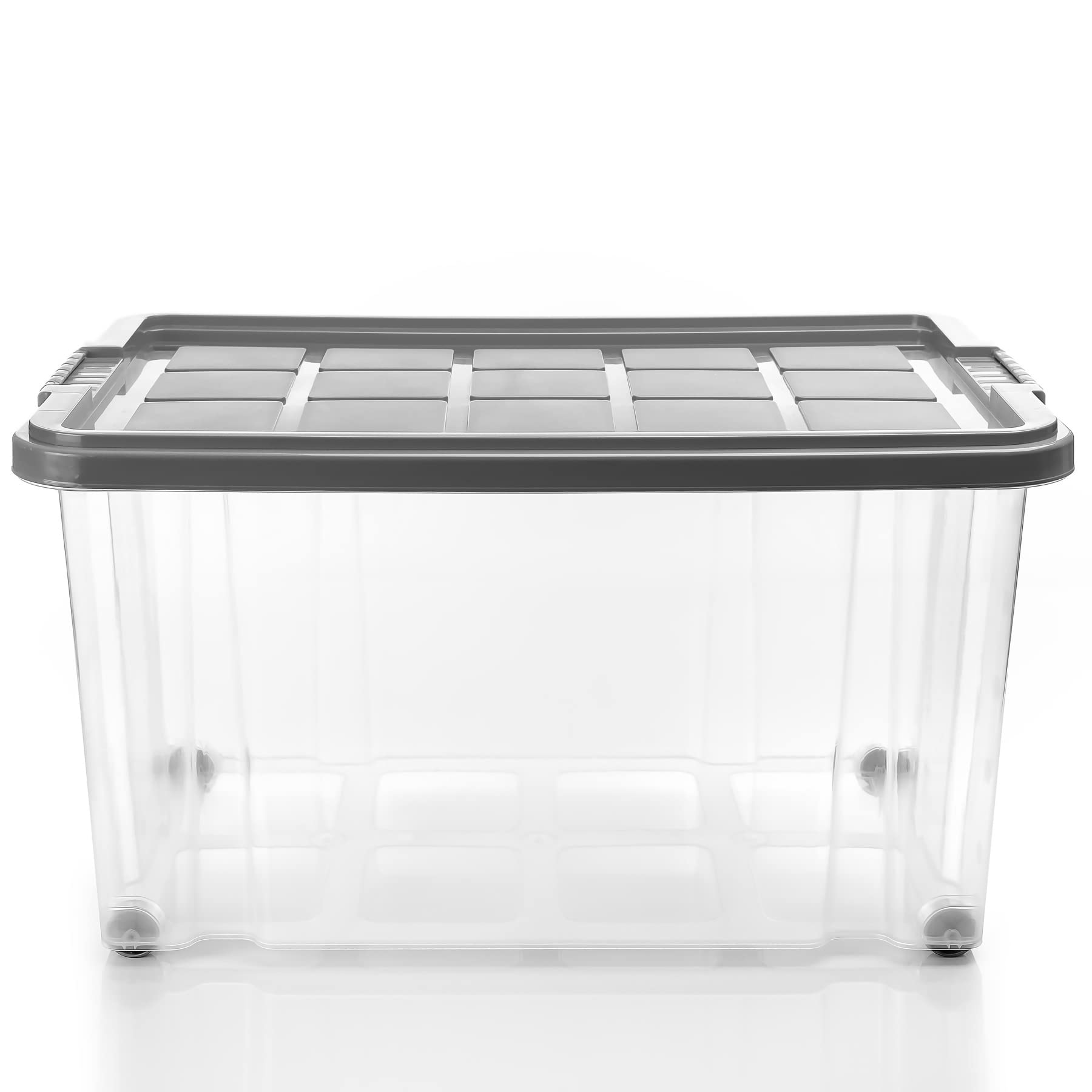 BigDean 3 Stück 60 L Aufbewahrungsbox mit Deckel groß stahlgrau stapelbar | stapelbare robuste Box - rollbare Stapelbox mit festen Klickverschlüssen - Made in Germany