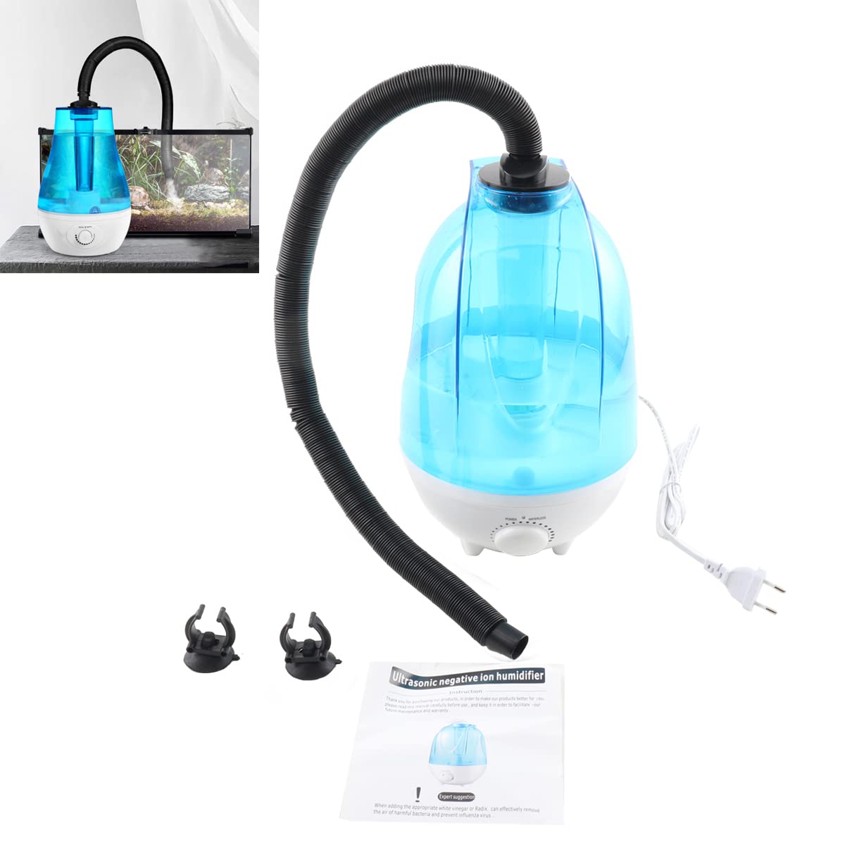 ECUTEEReptile Humidifier Terrarium, 4 L Reptile Humidifier Fog Machine 300 mL/h High Volume Fogger Terrarium Mist Atomiser, Humidification Climbing Pet Box for Vivarium, Reptiles, Amphibians