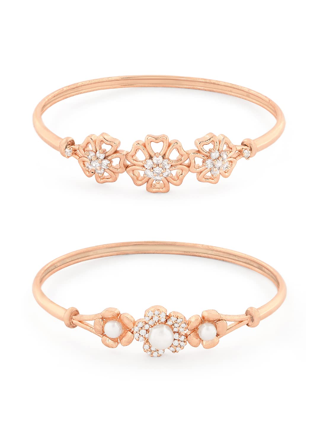 ZAVERI PEARLS Set of 2 Rose Gold Cubic Zirconia Contemporary Kada Bracelets For Women-ZPFK13465 (B09XHKTY37) Amazon Price History, Amazon Price Tracker