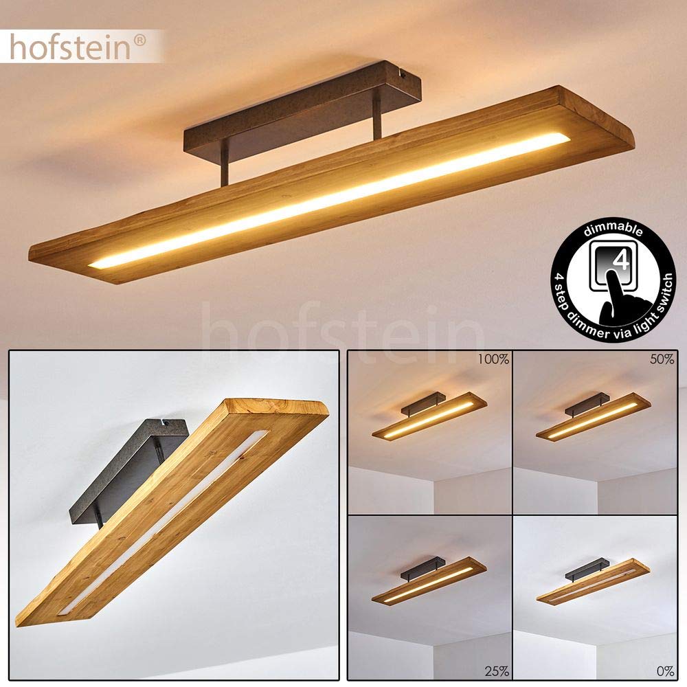 HOFSTEIN LED Deckenleuchte Adak, dimmbare Deckenlampe aus Holz/Metall in Natur/Dunkelgrau, moderne Leuchte dimmbar über Lichtschalter, 27 Watt, 3000 Lumen max., 3000 Kelvin, Esszimmer, Wohnzimmer