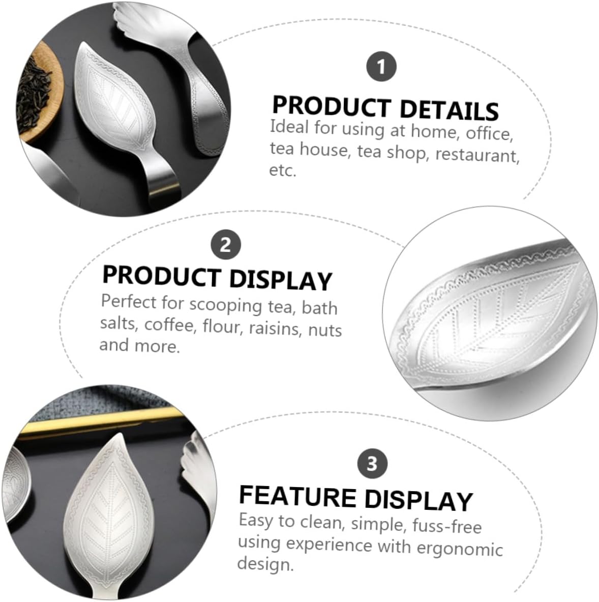 COHEALI Stainless Metal Leaf-Shaped Tea Scoop Smooth Surface Practical Teaspoon for Loose Leaf Tea Brewing at Home Office Restaurant