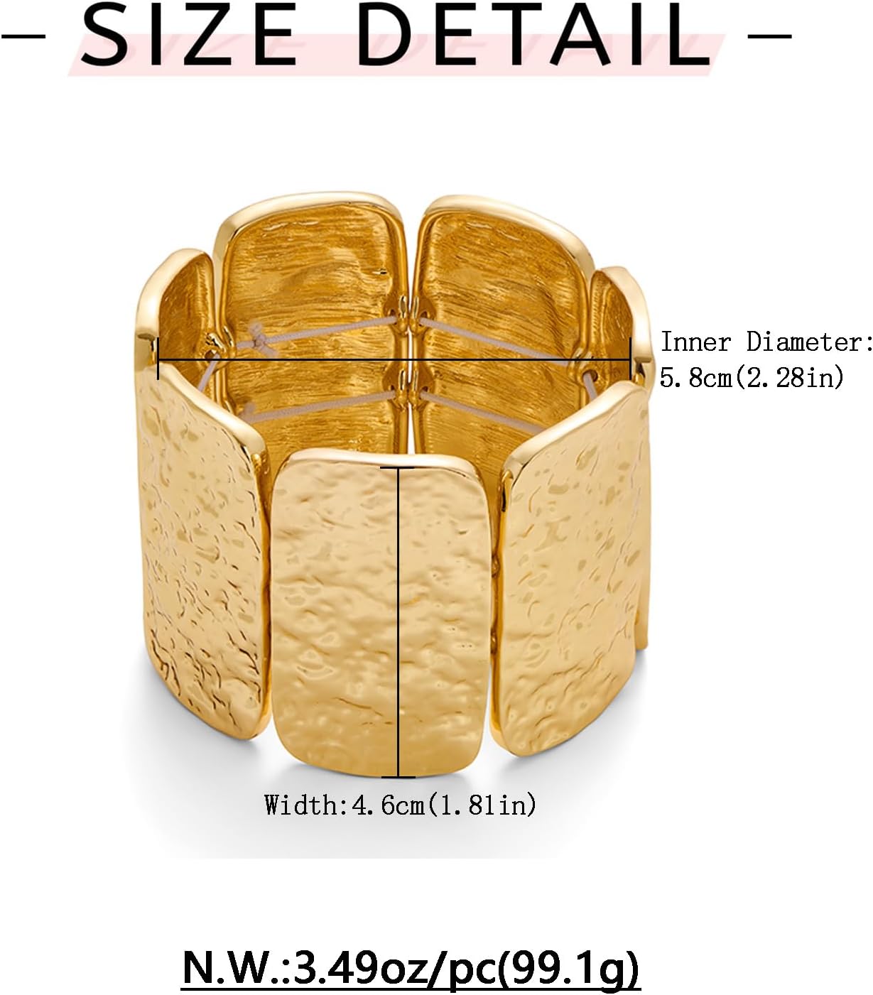 WOWORAMA Chunky Hammered Bangle Bracelets for Women Wide Gold Stretch Bangles Bracelet Boho Elastic Adjustable Statement Bracelet - Image 6