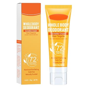 Whole Body Deodorant for Women, 72 Hour Odor Control, Womens Deodorant, Invisible Cream Body Deodorant,Deodorant for Men & Women,All Day Odor Protection,Aluminum Free,3.0 Oz Clean Tangerine