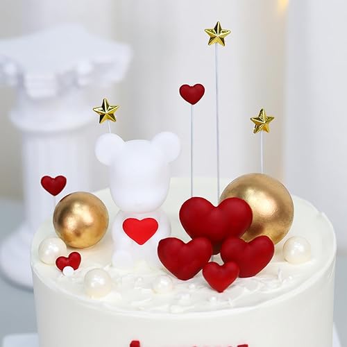 Miniatura 9 de LaVenty 16 piezas de oso de peluche para el día de San Valentín, decoración de pastel de corazón, decoración de pastel de rosa, regalo de San