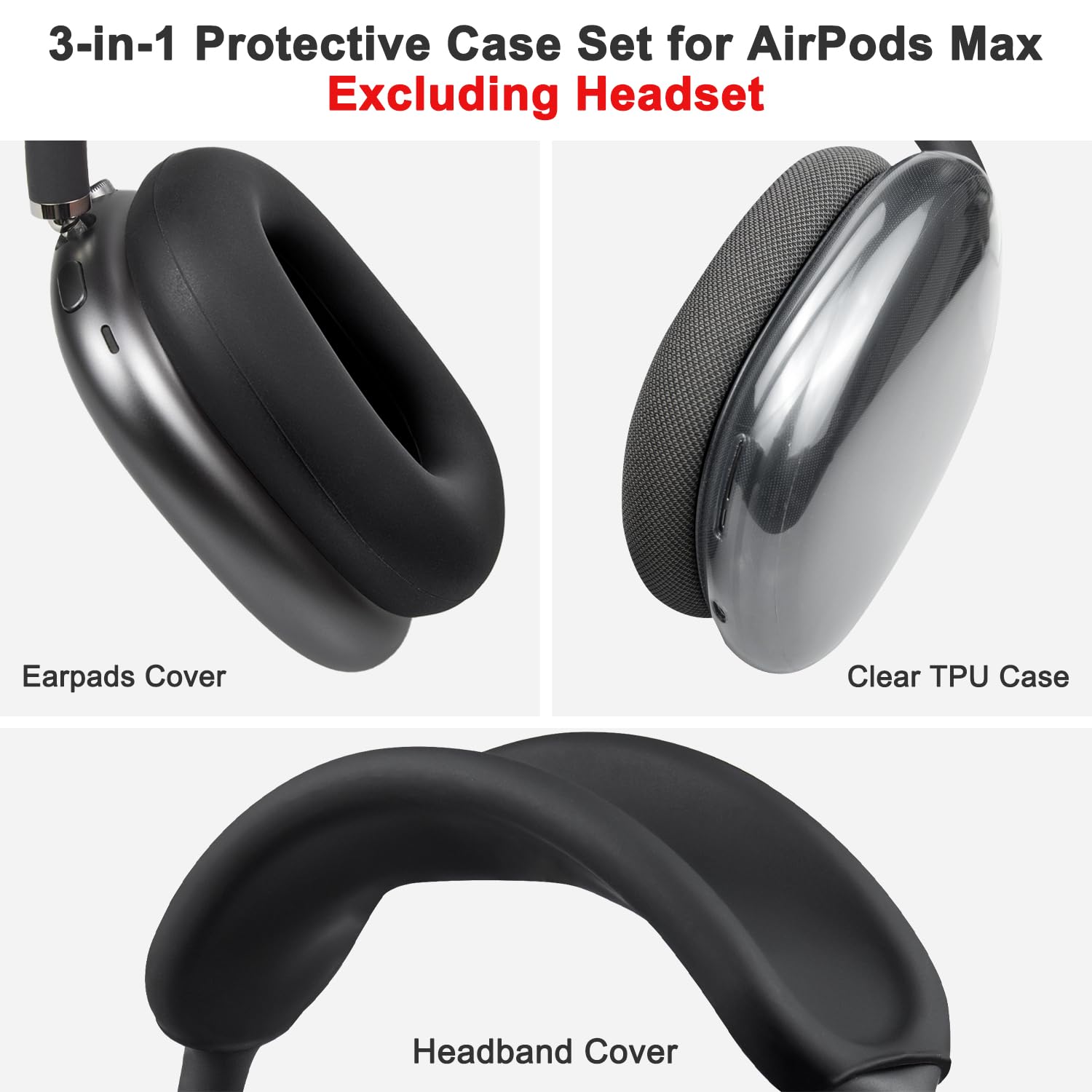 SOULWIT Kit de Protection pour AirPods Max 2/1, Housse Bandeau + Étui TPU + Housses Silicone Coussinets