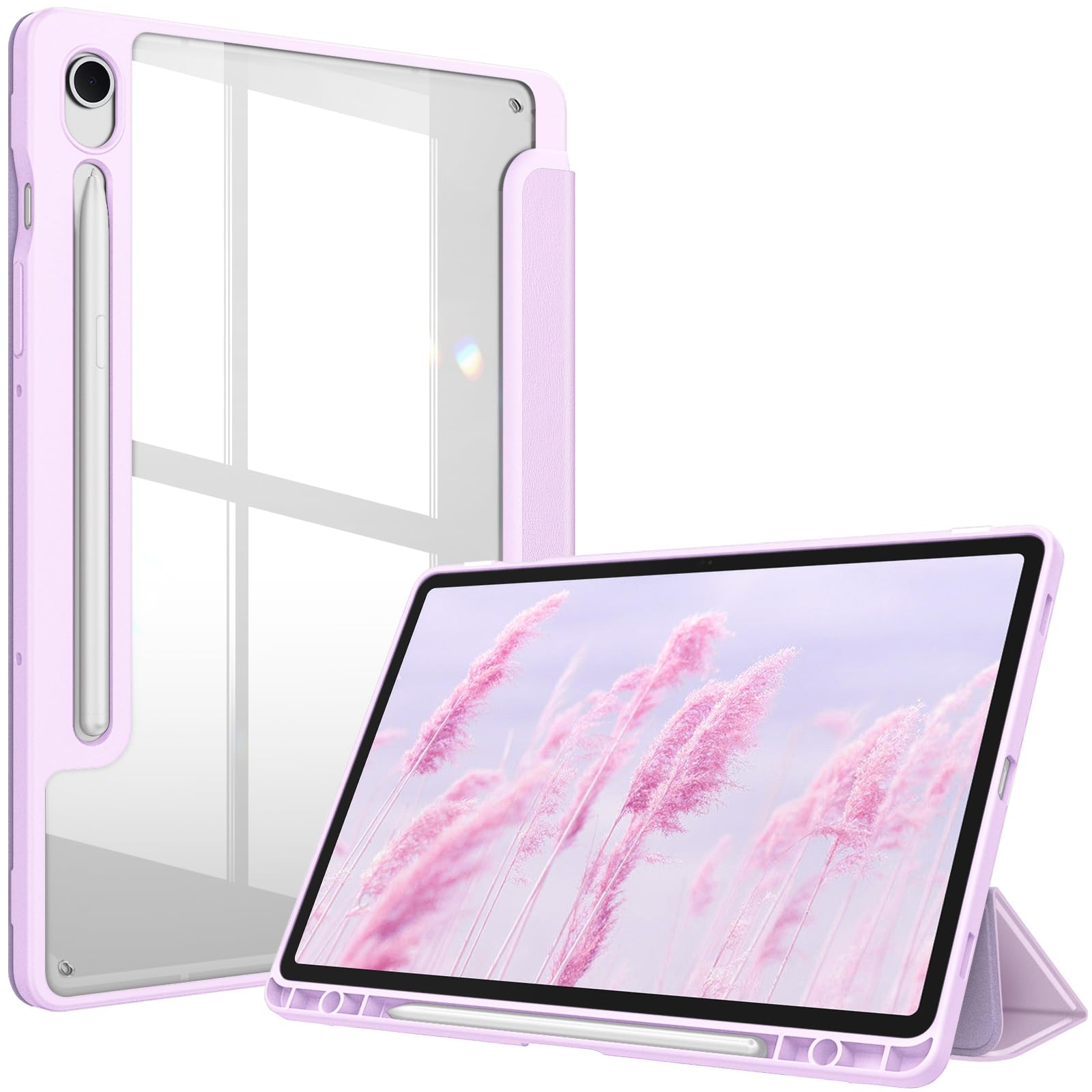 Fintie Hybrid Case for Samsung Galaxy Tab S9 FE 10.9 Inch/Tab S9 11 Inch 2023 Tablet with Pen Holder - Shockproof Protective Case with Transparent Hard Case on the Back, Lavender