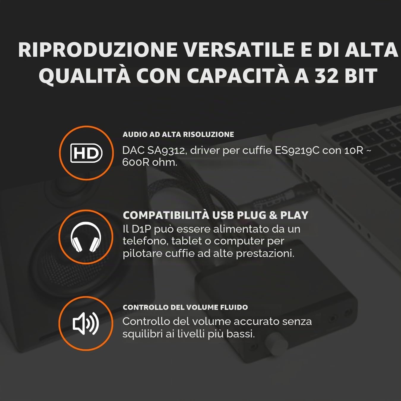 Audioengine D1P Amplificatore per cuffie portatile e DAC a 32 bit | Commutatore audio, per gli amanti del gioco da tavolo e della musica