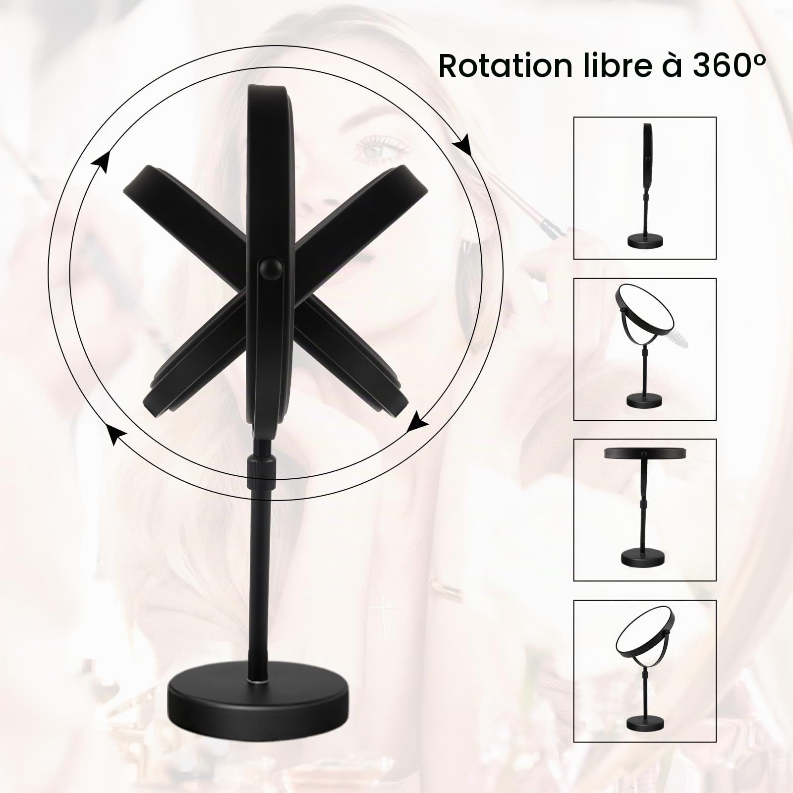 Nicesail Miroir de Table réglable en Hauteur sur Pied Miroir grossissant 5 x Miroir de Rasage pivotant sur Pied Double Face Ø 20 cm