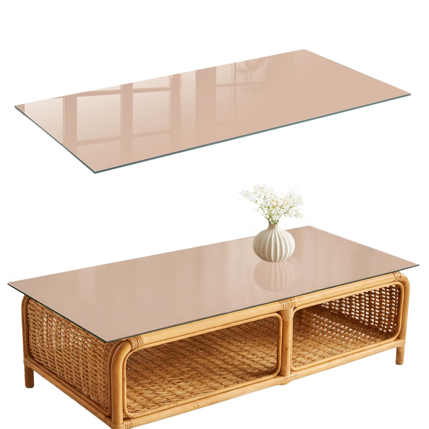 Placa de Cristal 125x50 cm | Rectangular | Bordes Pulidos | Beige cálido | con Impresión Decorativa | para la Cocina y Salón | Pies Antideslizantes | Vetro Temperato