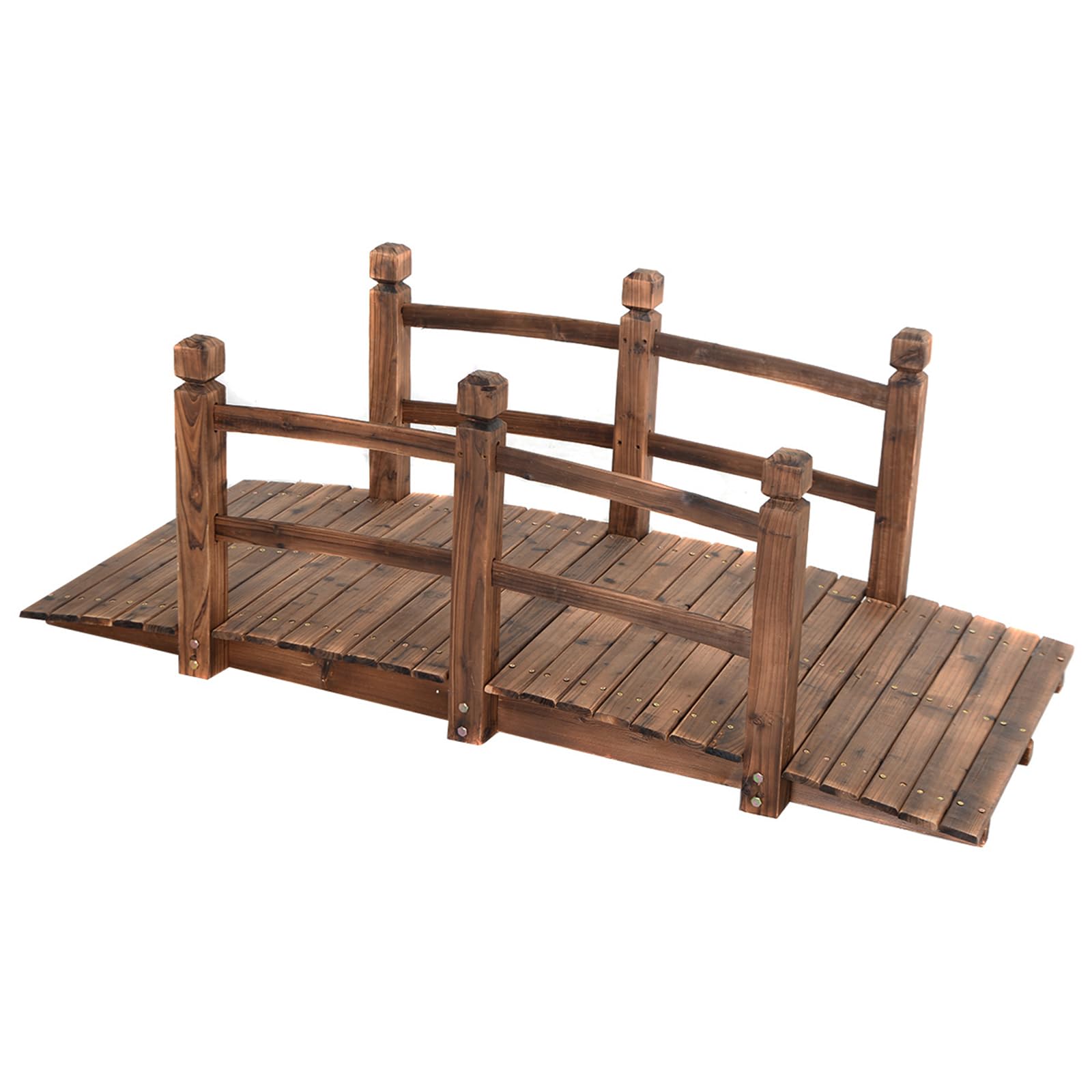 COSTWAY Puente de Jardín Madera para Estanque Jardín Hogar Decorativo con Barandilla 150x67x55 cm (Marrón)
