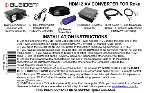 HDMI to 3RCA Composite AV Converter for Roku [Roku 2, Roku 3, Roku 4, Roku Express, Roku Ultra, Roku Premiere, Roku Premiere+ and Roku Streaming Stick (all models)]