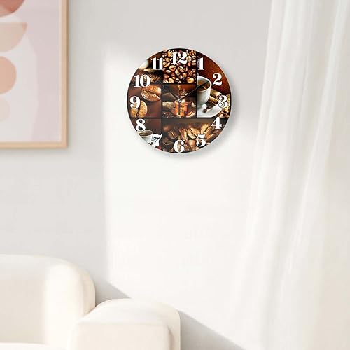 Miniatura 4 de Relojes de pared a pilas de 12 pulgadas, tema café, decoración silenciosa del hogar para baño, sala de estar, dormitorio
