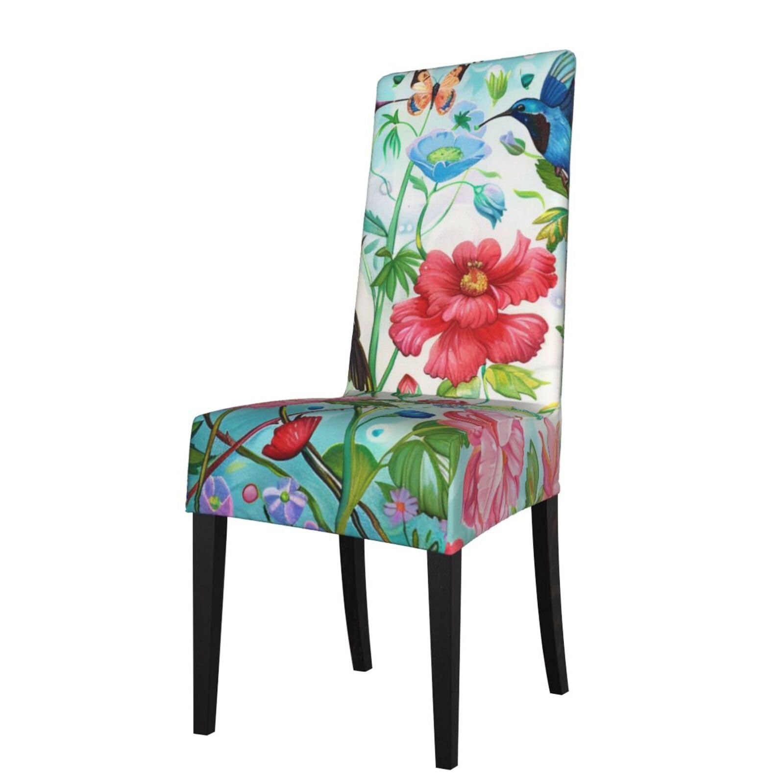 WPKJU Garden with Bird and Flowers Print Dining Chair Covers Removable Chair Seat Covers Decorative for Kitchen & Bar Stools