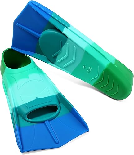 Miniatura 26 de Aletas de natación para niños, aletas cortas para niños y jóvenes, aletas de natación para entrenamiento de natación para niños, niñas, niños Azul,