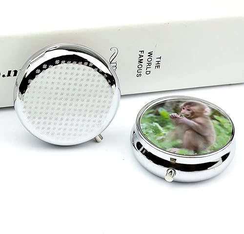 Miniatura 5 de Pastillero de viaje pequeño, pastillero redondo de metal para bolso de bolsillo, 3 compartimentos portátil, mini organizador de pastillas para