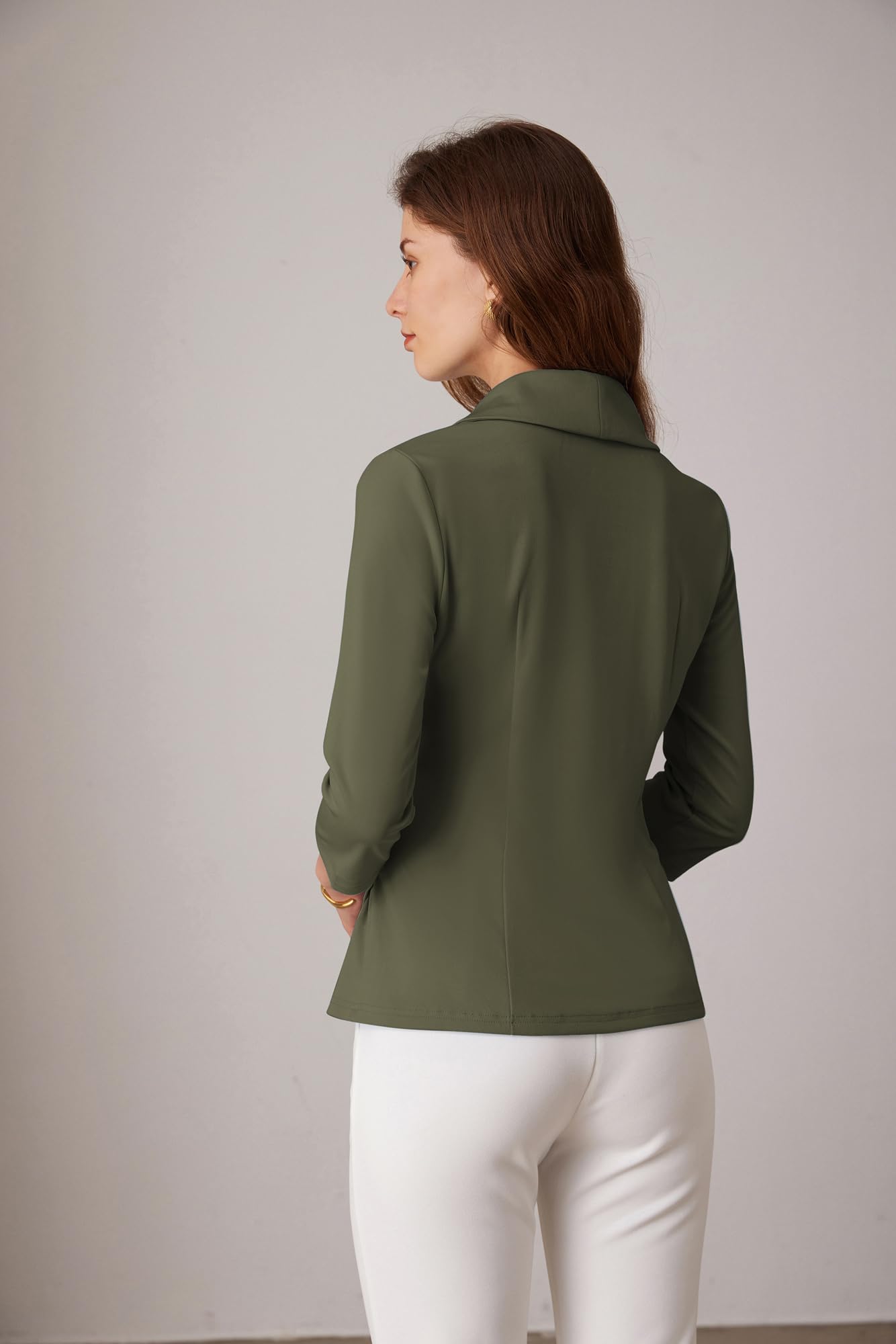 GRACE KARIN Top da donna con scollo a V, maniche a 3/4, camicia a tunica, elegante, plissettata, camicetta da ufficio casual