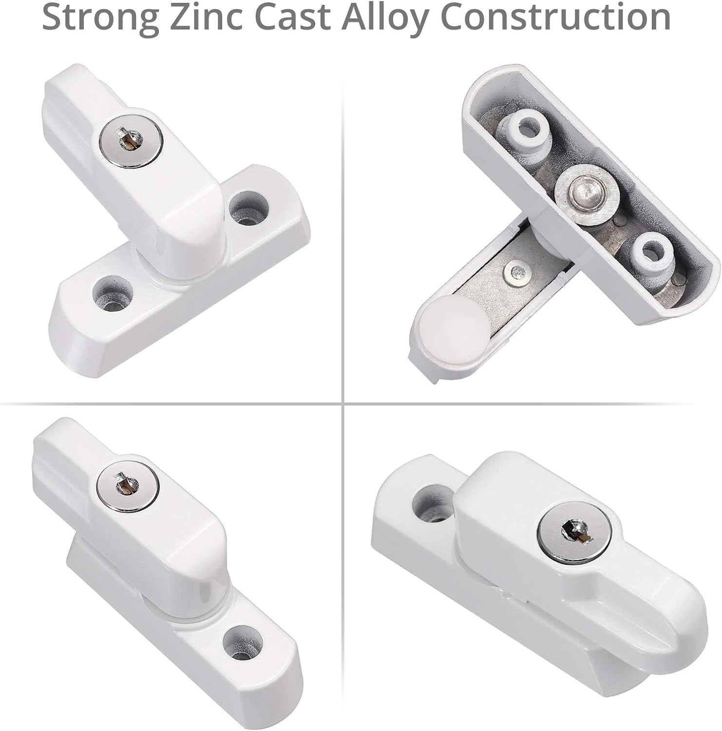 Neoteck 4 pcs Seguridad para Ventana Cerradura de Puerta con Llaves Blanco Zinc Fuerte Funde Aleación Extra Lock Seguro para Varios UPVC de Puerta y Ventana y Seguridad Doméstica