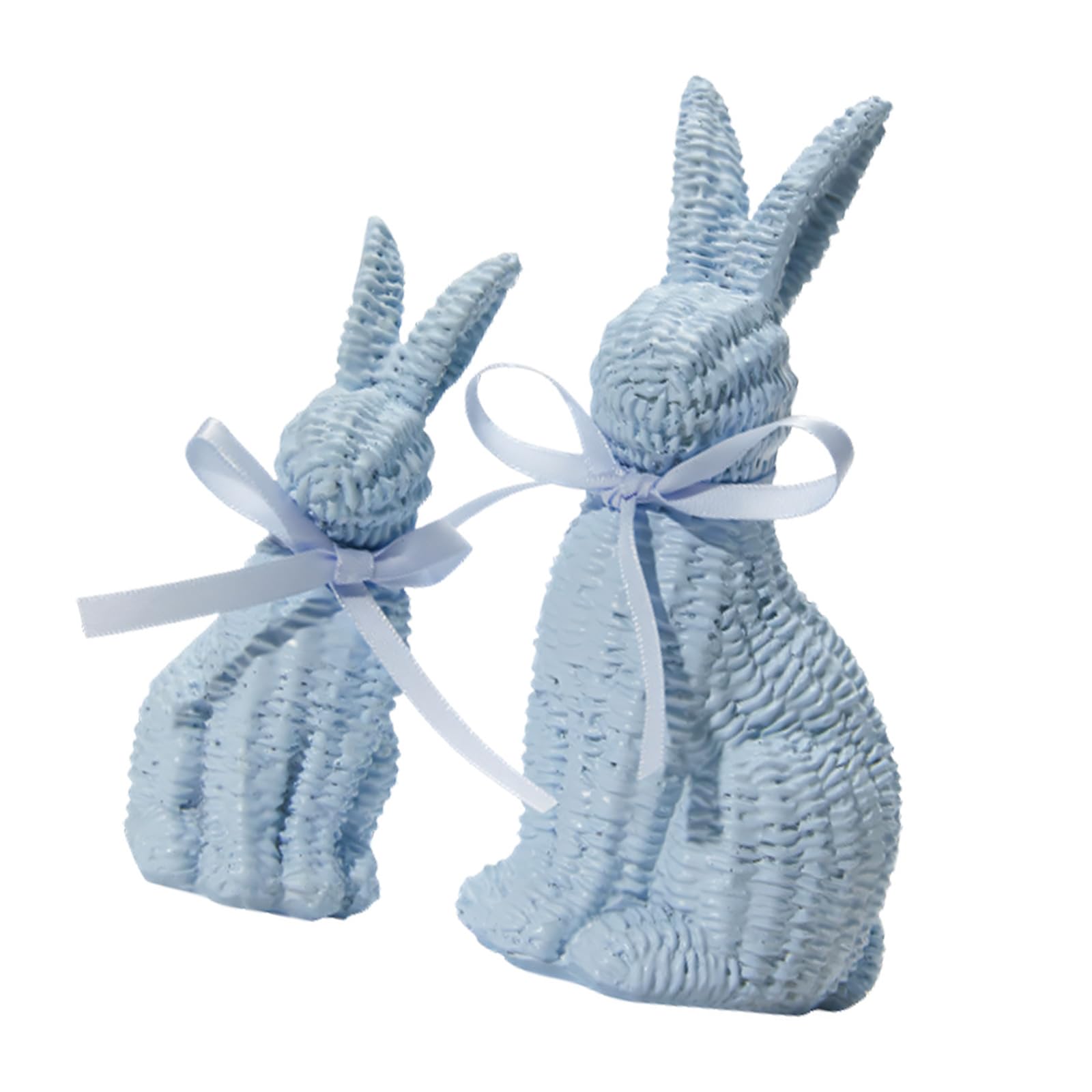 Kangnice Of Easter Bunnies Figurines Home Decors Small Rattan Effect Rabbits Statues for Shelf and Table Display Easter Bunnies Decors