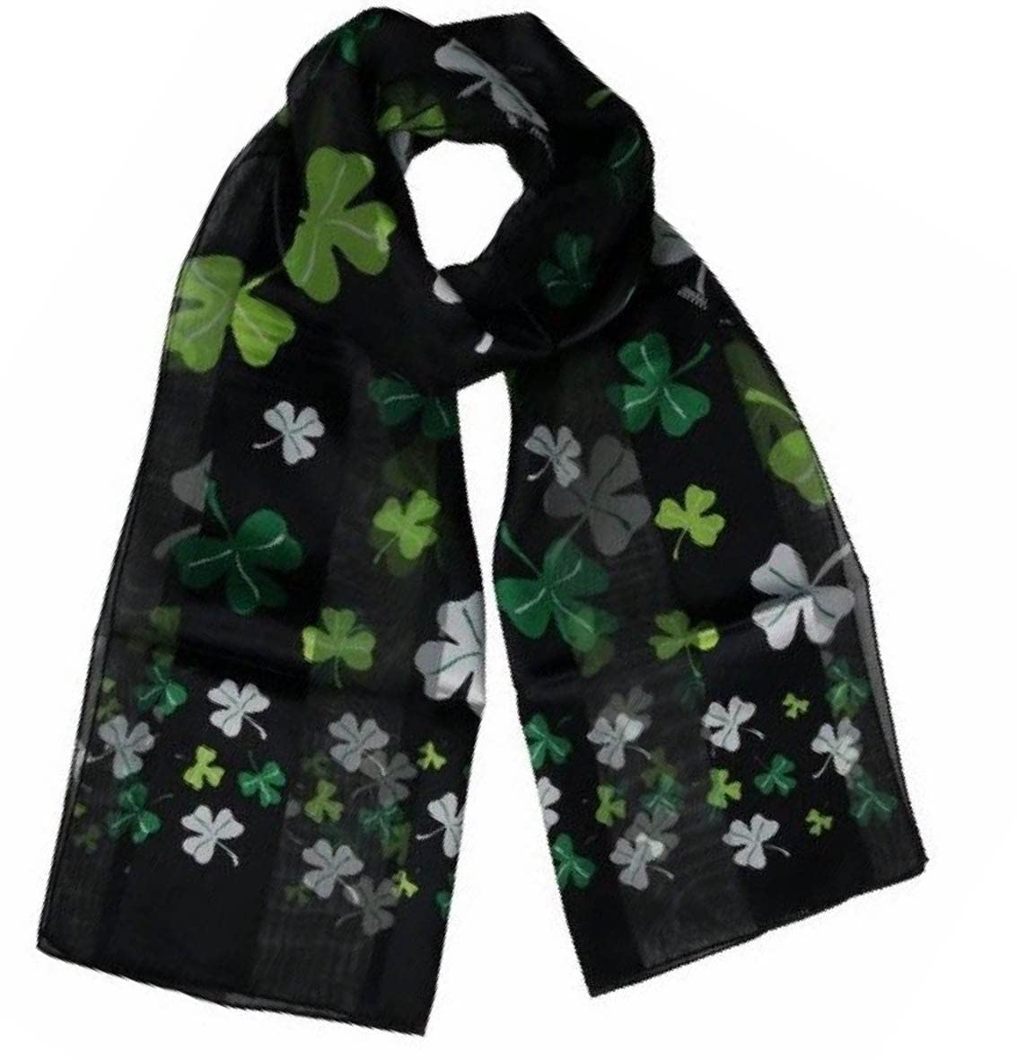 Mytoptrendz Black- Big Multi Clover Shamrock Leaf Mytoptrendz® Clover Scarf Soft Lightweight Shamrock Print Neck Wrap For Irish St. Patrick's Day (Black- Big Multi Colour Clover Shamrock Leaf)