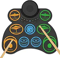 VEDO Conjunto de Bateria Eletrônica Portátil com 9 Pads, Duplo Alto-Falante, 4 Horas de Bateria, MIDI e Conexão para Jogos - Presente Musical Perfeito para Iniciantes e Crianças