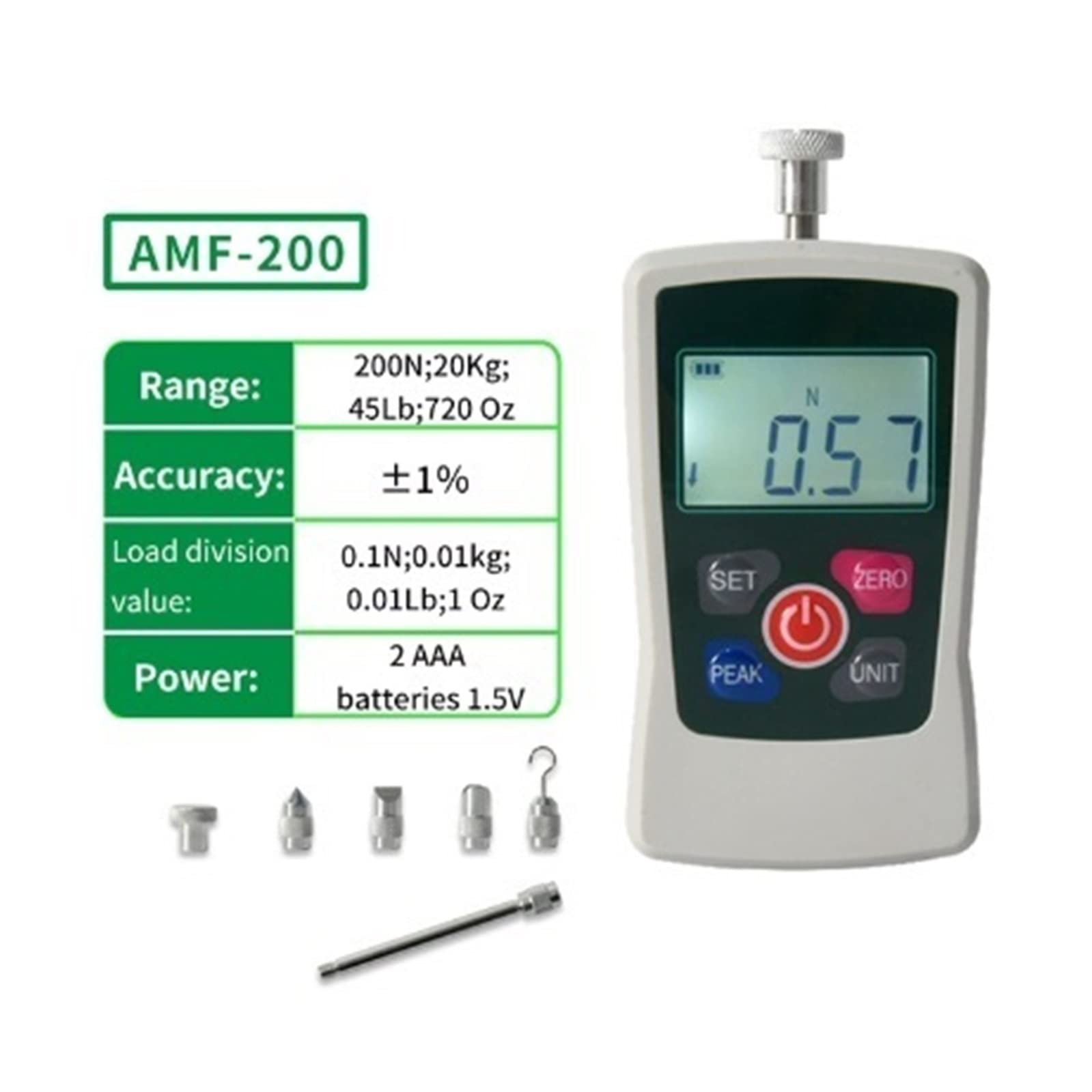 Dinamómetro Digital, AMF 5-500N Medidor de fuerza portátil digital empuje Dinamómetro(AMF-200)