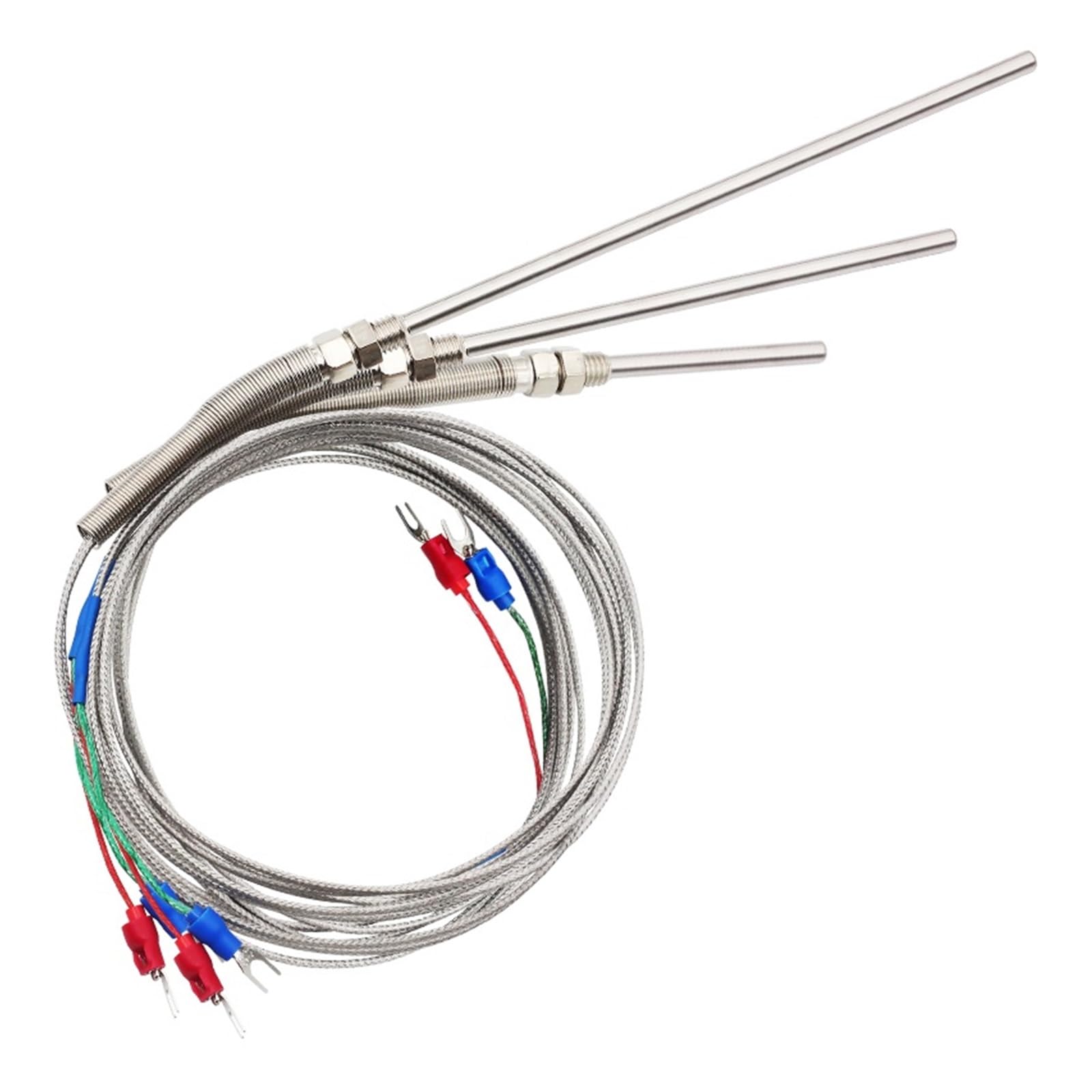 10pcs Thermocouple M8 Type K J PT100 Compression Spring Probe Temperature Sensor 0-400℃(2m Type PT100,100mm)