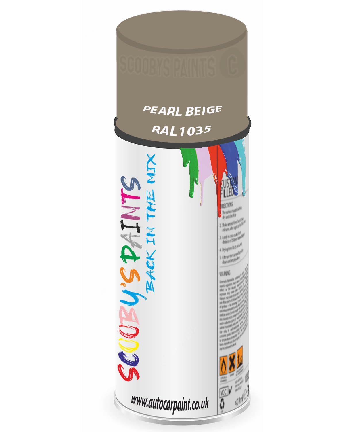 SCOOBYS PAINTS BACK IN THE MIX RAL1035 Pearl beige 400ML Aerosol Spray Paint RAL Colour Can Gloss Shinny Finish DIY Indoor/Outdoor Wood Plastic Metal Heat Resistant Steel